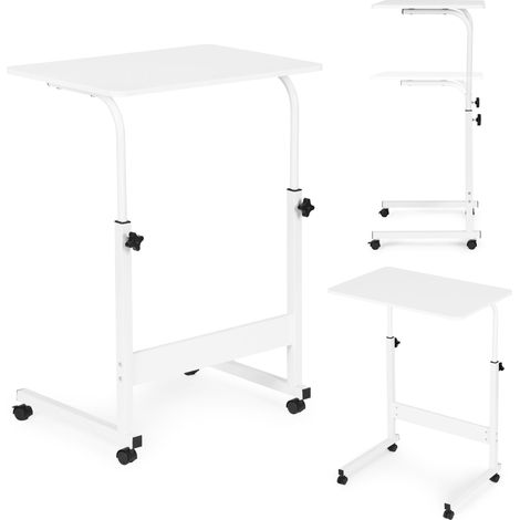 Mesa de escritorio móvil para portátil, altura ajustable, MDF, blanca (1/5)