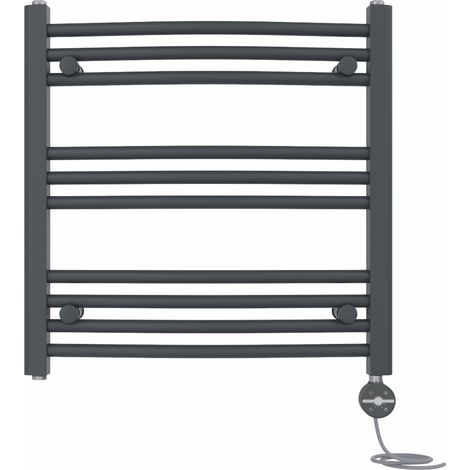 NRG Prefilled Thermostatic Electric Curved Heated Towel Rail Radiator 600 X 600mm Anthracite (1/5)