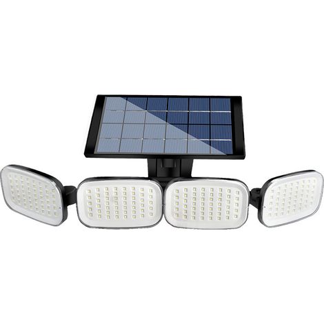 Luz solar LED para exterior, 4 cabezales, 200 LED con sensor de movimiento, control remoto, impermeable IP65, reflector solar para exterior, luz de pared ajustable de 360°, entrada de jardín, 3 modos  (1/5)