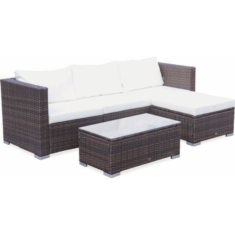 Salon de jardin en résine pour 4 personnes - Torino Marron / Ecru