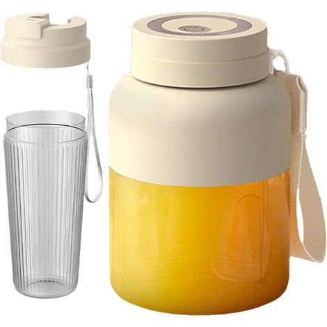 Batidora portátil inalámbrica para cremas con doble vaso y doble tapa (800 ml)，Recargable，con cuchillas afiladas，para batidos y zumos frescos (1/5)