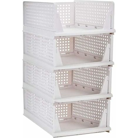 Stapelbarer Aufbewahrungskorb für Kleidung, Organizer, Schiebeschubladenregal, DIY-Trennwand, Schreibtischbehälter für den Schrank (weiß – 4 Stück) (1/5)