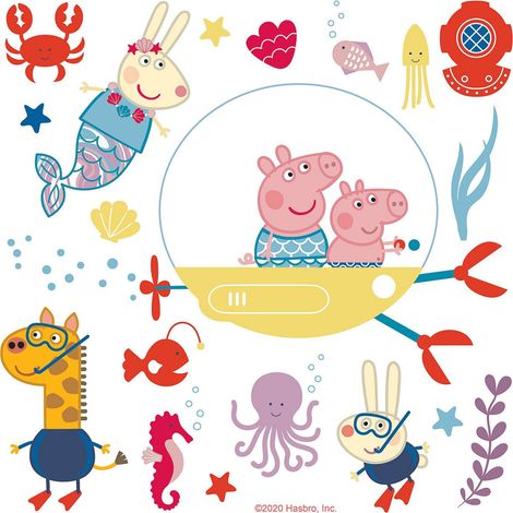 Sticker Peppa pig et sa famille dans l'eau - 1 planche 30 x 30 cm (1/5)