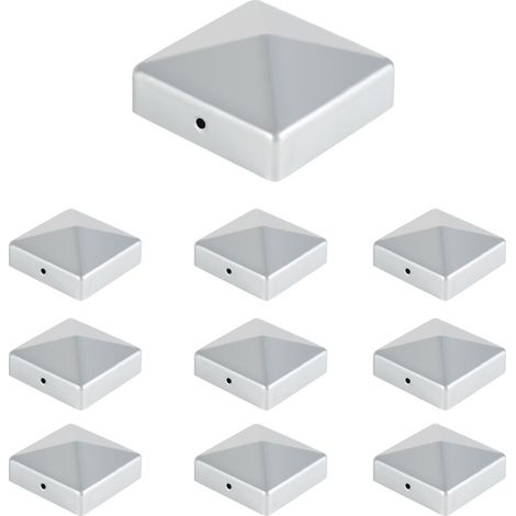 SWANEW 10x Tappo per palo di recinzione Piramidi quadrate Tappo per palo di recinzione Piramidi argento 91mm (1/5)
