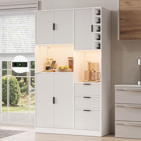 Mobile da cucina moderno, alto, con ripiani regolabili, 3 cassetti, portabottiglie, illuminazione a LED a colori variabili e prese elettriche, 180 × 105 × 40 cm. (1/5)