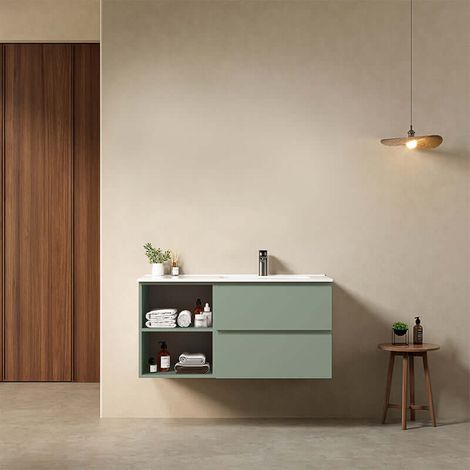 Mobile bagno sospeso 100 cm Verde Salvia Lavabo a Destra in Ceramica Senza Specchio - Fiji Paint Plus (1/4)