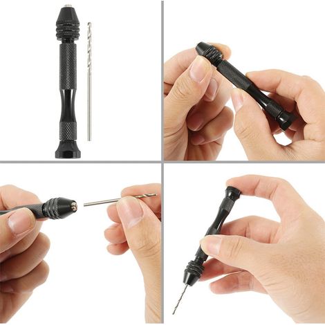 Perceuse à Main, 1 Ensemble de forets hélicoïdaux Étau à Broche de précision Mini Micro Foret à Main Ensemble d'outils rotatifs avec 20 forets Noirs, comme le montre la photo (1/5)