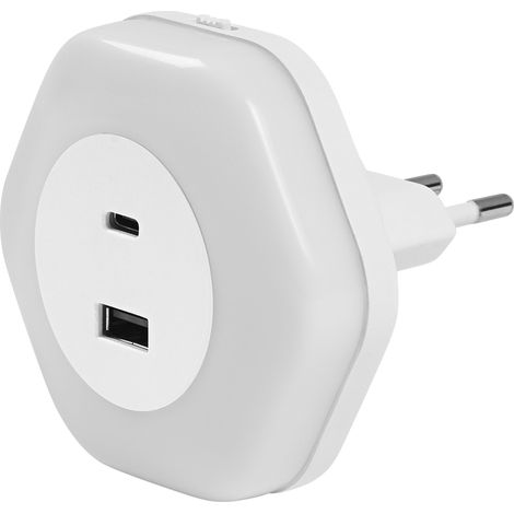 OSRAM Veilleuse LUNETTA HEXAGON, blanche, 5 W, 5 lm, lumière blanc chaud, connexion USB-A et USB-C, technologie LED, fonction de charge, longue durée de vie, indice de protection IP20, 3 000 K (1/4)