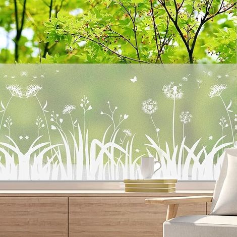 45×200cm Sichtschutzfolie, Verdunkelungsfolie mit Löwenzahnmuster, mattiert, blickdicht, bietet guten Sichtschutz, UV- und Hitzeschutz, selbstklebend, für Schlafzimmer und Wohnzimmer (1/5)