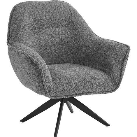 Fauteuil pivotant 360° tissu bouclette gris et pied en métal - EDWARD