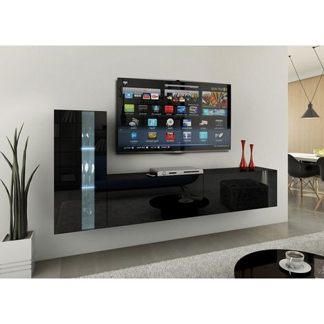 Ensemble meuble TV CONCEPT 45-45-HG-B-1-1A noir brillant 203 cm (1/2)
