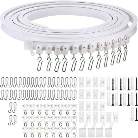 Rail à rideau flexible 5m - Blanc - PVC et acier doux, fixation plafond avec accessoires pour séparateur de pièce (1/5)