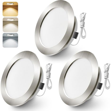 Lot de 3 spots LED encastrables 12V pour meubles cuisine salle de bain caravane et camping-car - Puissance de 4W, équivalent à 40W incandescence - Disponible en 3000K, 4000K, 6000K, Nickel