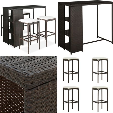 Ensemble de bar de jardin 5 pcs coussins Résine tressée Marron - Ensemble Salon De Jardin - Mobilier De Jardin - Set De Bar Extérieur - Table Et Chaises De Jardin - Résine Tressée - Home & Living