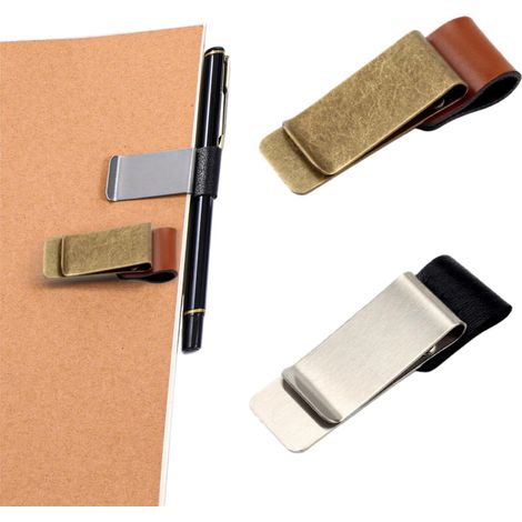 2 Porte Porte stylos en Cuir PU Design Rétro avec Clip en Acier Inoxydable pour Carnet,Agenda,Calendrier et Planche à Pince Fixation Universelle pour Stylos (1/5)