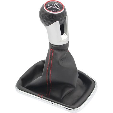 Pommeau de levier de vitesses 5 vitesses avec soufflet de levier de vitesses compatible pour VW Golf 4 IV 1J0711113, Ø 12 mm couture noire rouge, pièce de rechange plug-play (1/5)