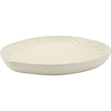 Vassoio Stons in resina crema con incisione a foglia 33x29 cm