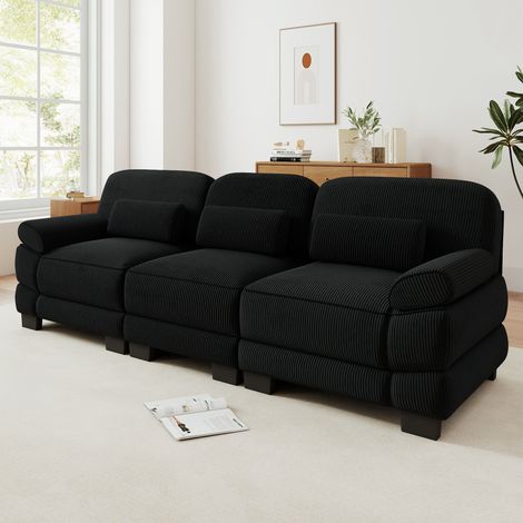 Sofá modular de 3 plazas - 265 x 88.5 x 94 cm - para salón - de suave pana estilo moderno - negro (1/5)