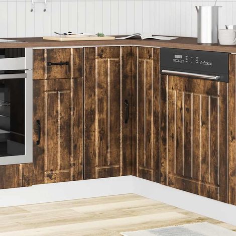 Meuble bas d'angle cuisine avec porte, bois d'ingénierie chêne fumé, 75,5 x 75,5 x 81,5 cm - PANGIVO (1/5)
