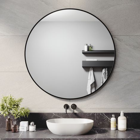 SIRHONA Miroir de maquillage, cadre en aluminium, miroir rond mural, adapté à tous les styles de décoration intérieure, 900 x 900 x 35mm (1/5)