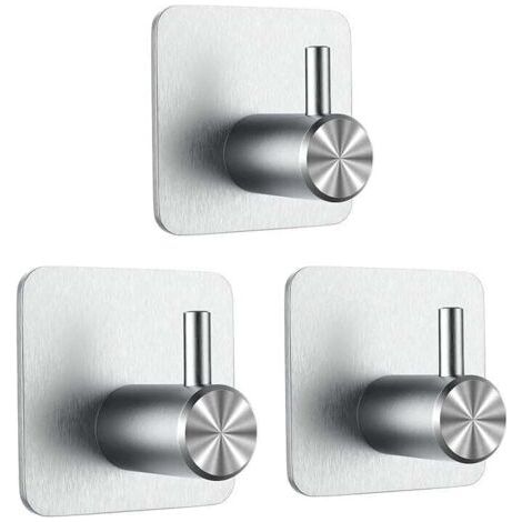 3 Stück 3M Klebehaken, Badezimmer-Wandhaken, Handtuchhalter ohne Bohren, Edelstahl-Handtuchhalter für die Küche, Silber FLITI