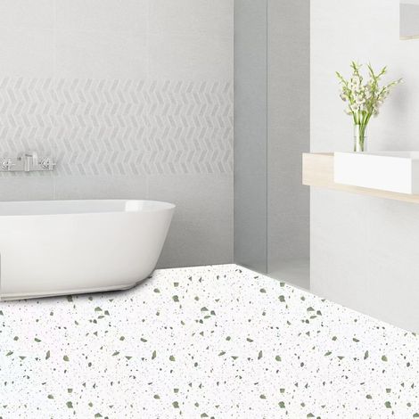10 pcs PVC Sol Gris Terrazzo Autocollant - Imperméable Vinyle - Carrelage Cuisine et Salle de Bain - Marbre - Chambre (30x30cm Terrazzo Vert encre) (1/3)