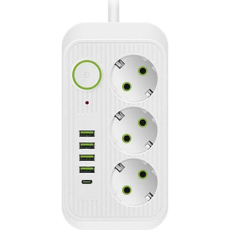 Rallonge multiprise blanche de 2 m avec prise européenne et charge rapide USB Type-C [GPA] (1/5)