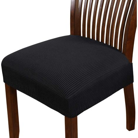 Housses de chaise extensibles en spandex pour salle à manger et cuisine - Lot de 6, coloris tourterelle et noir. Housses amovibles et lavables pour coussins de chaise. (1/5)