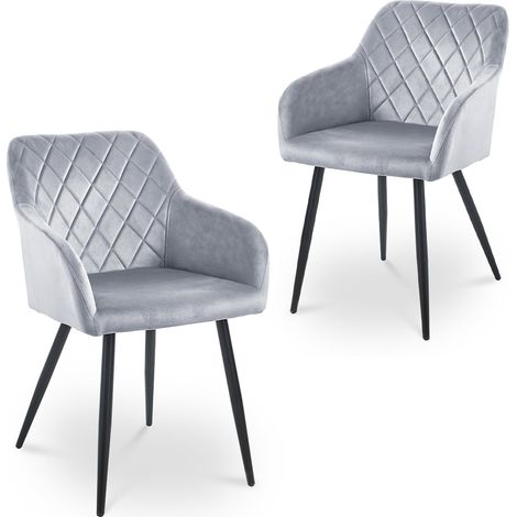 Lot de 2 chaises avec accoudoirs en velours gris kana (1/5)