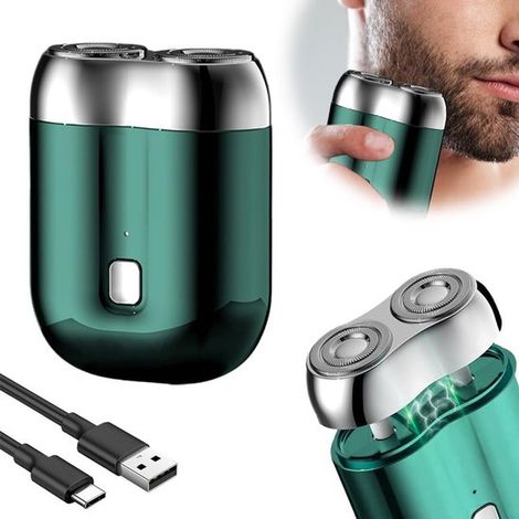 Regolabarba - Regolabarba da uomo - Regolabarba - Nuovo mini rasoio aggiornato, mini rasoio USB per uomo, doppia testina lavabile, vegetale - 7 x 5,3 x 2,3 cm (1/5)