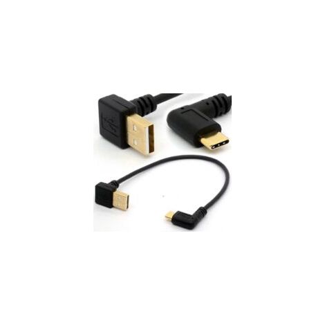 Cable USB 2.0 a Tipo-C en ángulo de 90 grados (derecha/izquierda), conector macho chapado en oro, cable de extensión USB-C para transferencia y sincronización de datos (90 Tipo-C a USB 2.0 UP) - Crezu