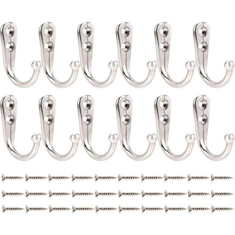 Set di 12 ganci da parete cromati, piccoli ganci antichi per cappotti, giacche, accappatoi, borse, chiavi, tazze, argento (1/4)