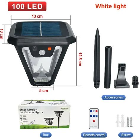 (Un paquet) Lampe solaire LED avec détecteur de mouvement, télécommande, étanche, applique murale, projecteur de garage ou de cour, éclairage extérieur de jardin ou de rue, projecteur pour garage ou c (1/5)