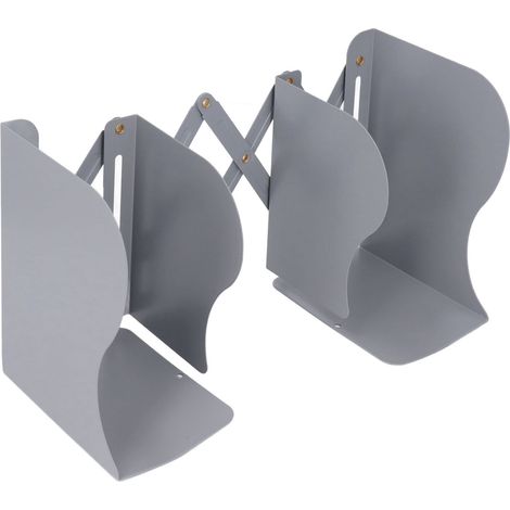 Support de livres métallique pliable et extensible, organisateur de bureau ajustable pour école ou maison, couleur gris acier. (1/5)