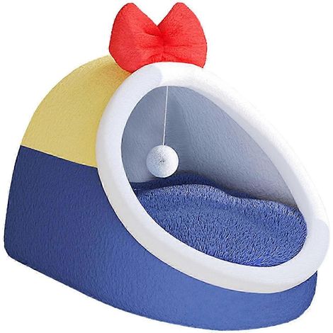 Nid chaud pour chat, lit de couchage portable avec balle, fond antidérapant et coussin moelleux, niche auto-chauffante pour chats et chiens-M-Blue