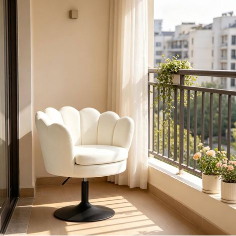 Sedia girevole in velluto beige con base in metallo, altezza regolabile 61,5 x 65 x 71-83 cm (1/5)