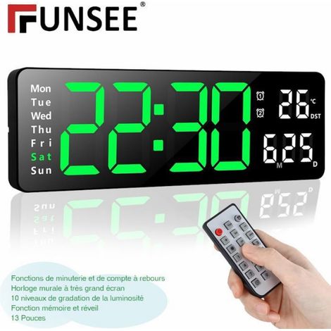 Horloge Digitale - 13 Pouces - Avec Télécommande - Fonction Compte À Rebours - Réglage Luminosité - 1 Pièce (1/5)
