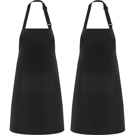 Paquet de 2 tabliers de cuisine, tablier de chef doux à bavette réglable avec 2 poches pour hommes et femmes (1/5)
