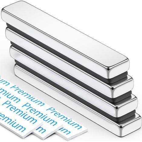 Lot de 4 aimants de 60 x 10 x 5 mm - Bandes magnétiques avec adhésif double face - Aimants rectangulaires plats pour tableau blanc, réfrigérateur, outils, cuisine