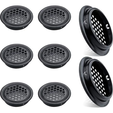 Lot de 8 (53mm Noir)Grilles d'aération Rondes en Acier Inoxydable pour Cuisine Meubles Bouche aération INOX
