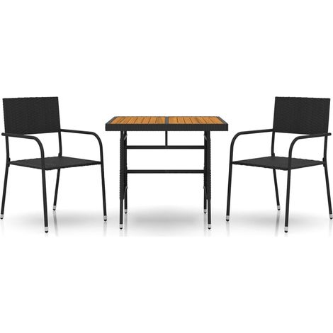 Mobilier à dîner d'extérieur 3 pcs Mobilier de jardin Résine tressée Noir (1/5)
