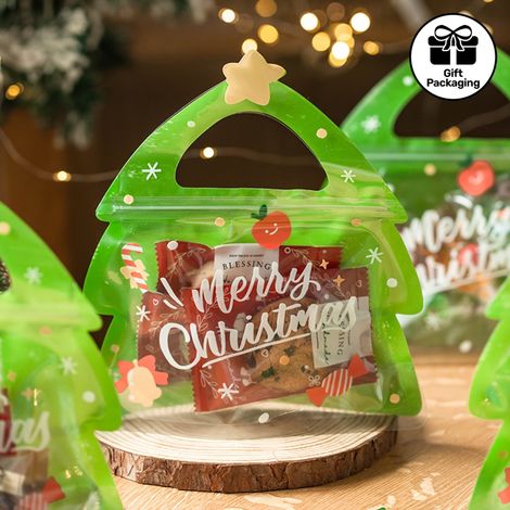 Sac Cadeau Forme Arbre De Noël - PVC Épais Imperméable - Pour Biscuits Bonbons Et Petits Cadeaux - 10 Pièces Ou 25 Pièces (1/5)