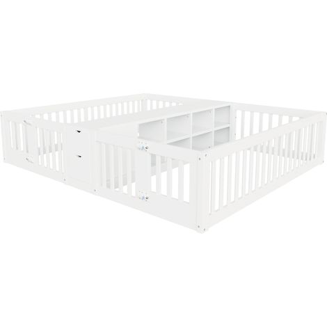 Doppel-Kinderbett 90 x 200 cm mit Stauraum, Sicherheitsgittern, Weiß (1/5)