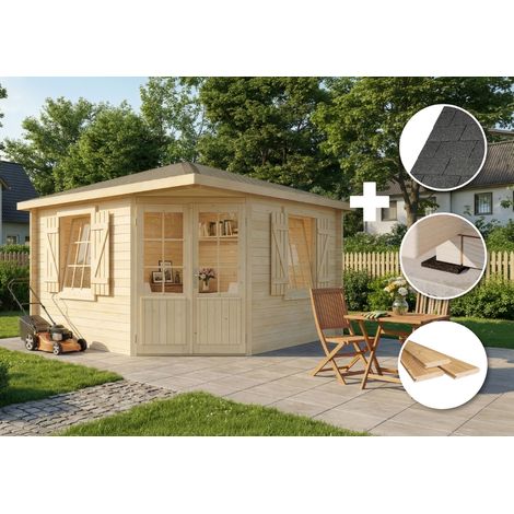 ECO Set - Abri de jardin pentagonal Monica Royal Naturel , 28 mm Épaisseur paroi 368 x cm (1/4)