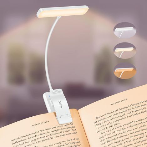 Portable 9 LED Reading Lamp, Rechargeable Clip-on Reading Light, Eye Protection, Stepless Dimming & 3 Lighting Modes, 360° Flexible Neck, Long Battery Life (White) (1/5)