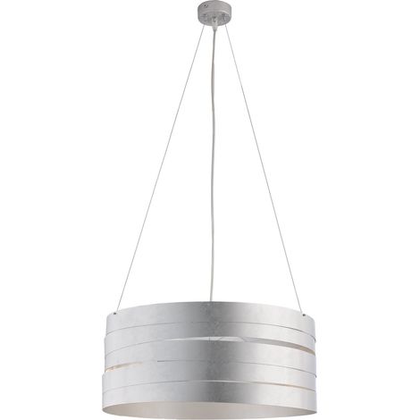 Sospensione ferro laccato bianco con decorazione argento antico e cavi acciaio regolabili 3 luci (1/3)