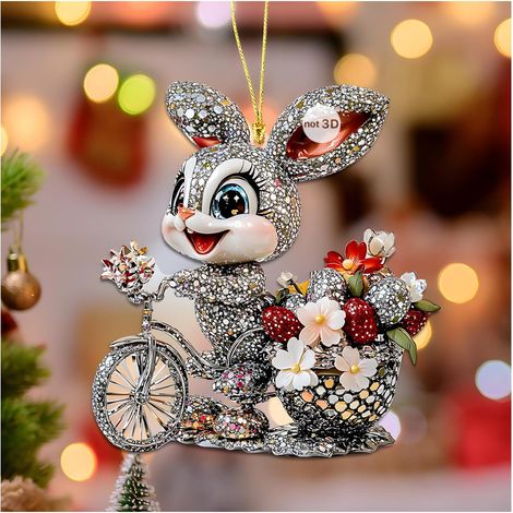 Lapin De Pâques - Décoration Arbre Pâques En Acrylique 2D Avec Panier D'Œufs - 7,4 x 8 cm - Lot De 1 à 6 Pièces (1/5)