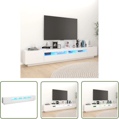 Meuble TV avec lumières LED pour Salon - Armoire TV Blanc 260x35x40 cm BV420419 - BonneVie (1/5)
