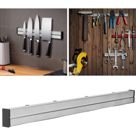 Support magnétique robuste pour outils, couteaux et ustensiles de cuisine. Bande magnétique simple face de 400 mm pour un maintien magnétique optimal. FH1-400 argent scintillant. (1/5)