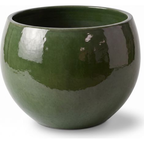 Pot grande taille d'extérieur MOZART 70x52cm vert profond, fait main en terre cuite émaillée, résistant au gel